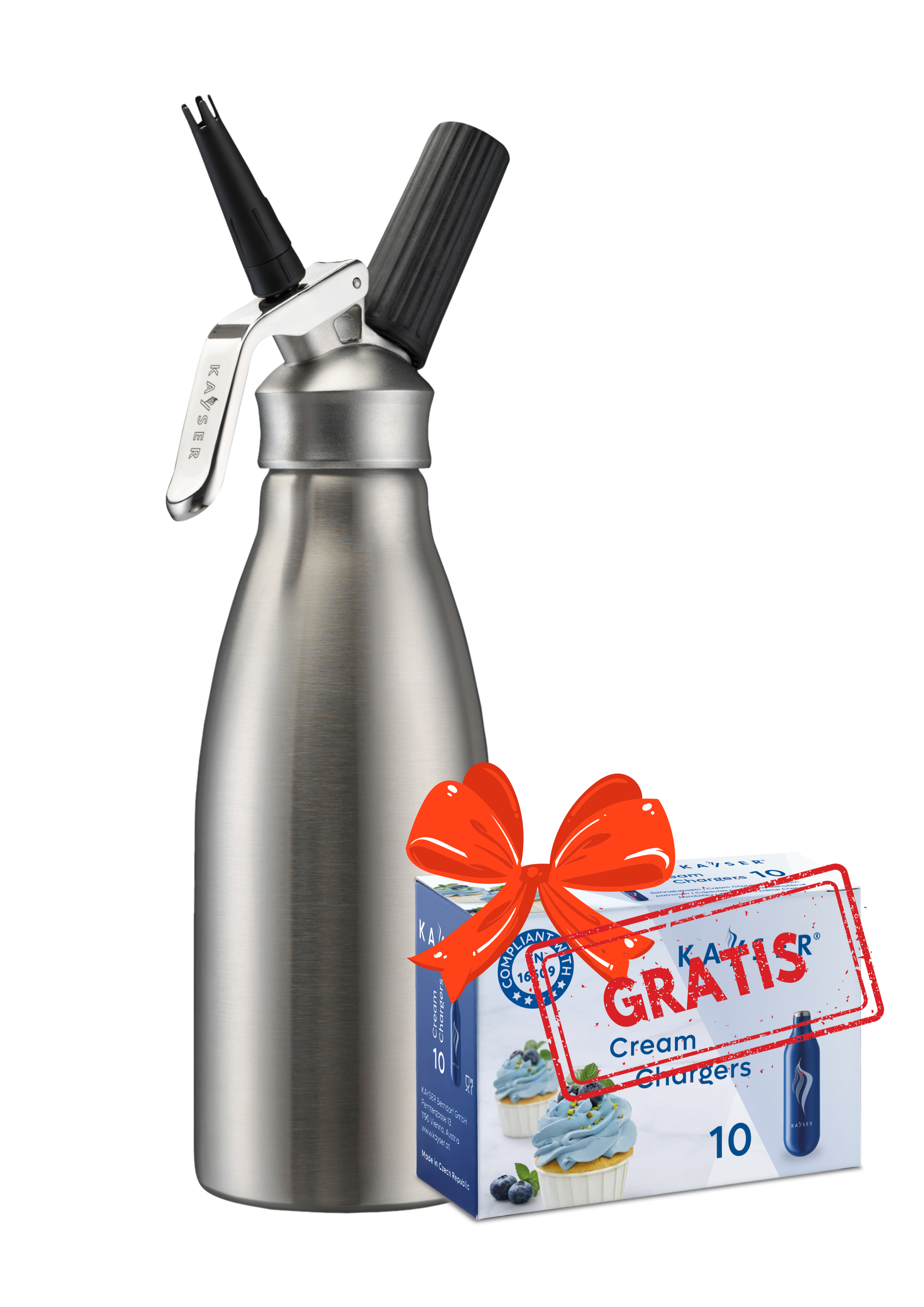 Produkt Šľahačkova fľaša WHIPCREAMER INOX  Kayser 1L   PROFI PLUS 10 ks bombičiek ZDARMA